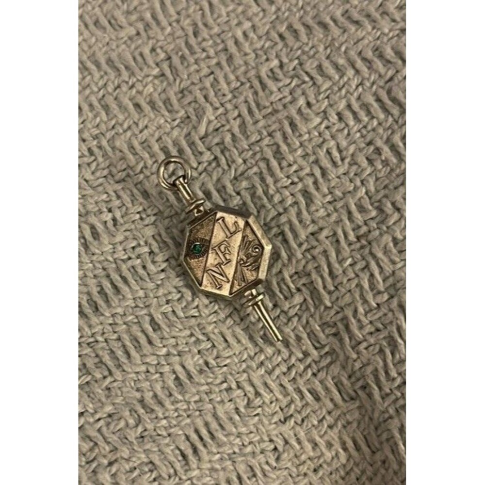 VTG STERLING SILVER NFL National Forensic League EYE Green stone PENDANT CHARM